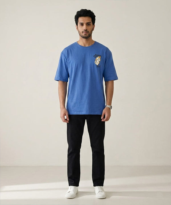 HR Clothing Men's Blue Printed Drop Shoulder T-Shirt - TSH-5762