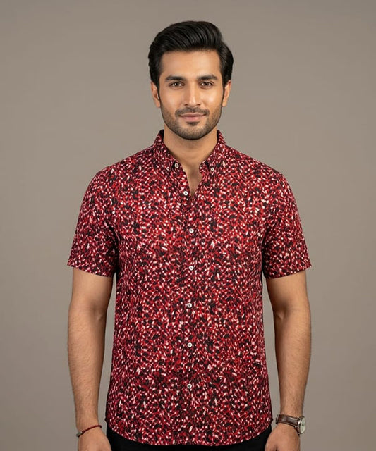 Men's Casual Printed Maroon Half Sleves Shc-1778