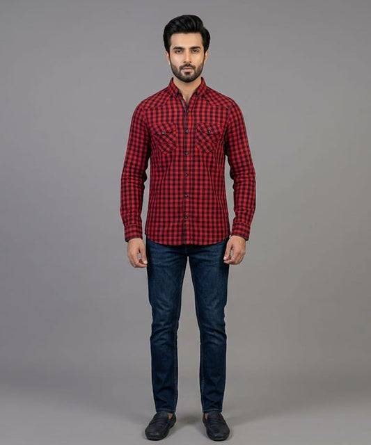 Men's Casual Shirt - Shc-1579 Red Chk A