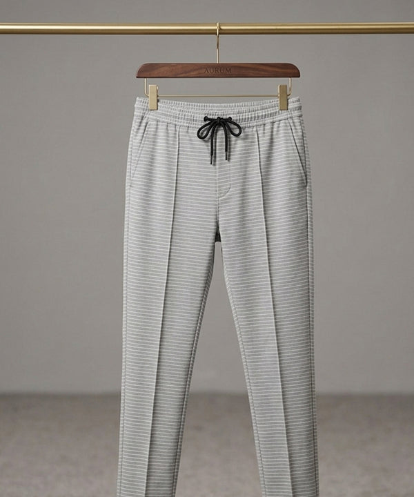 Men’s Pinstripe Drawstring Co-Ord Suit– Relaxed Fit- Grey Stripe