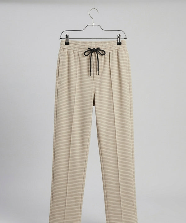 Men’s Pinstripe Drawstring Smart Baggy Trousers- LWR-0688 Beige Stripe