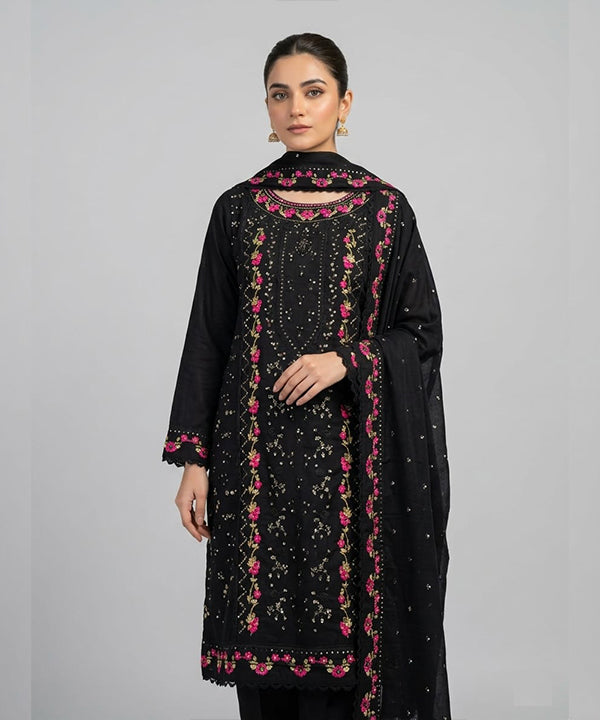 Women's Eastern Black Embroidered 3-piece 0004