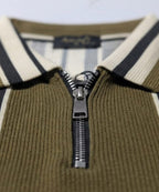 MEN'S T-SHIRT COLLAR GREEN STRIPE Old Money TSH-7161