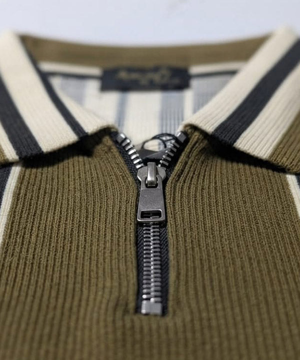MEN'S T-SHIRT COLLAR GREEN STRIPE Old Money TSH-7161