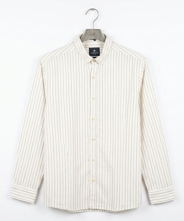 Men's Over Size Casual Shirt - Beige Stripe Shc-1937 ORG