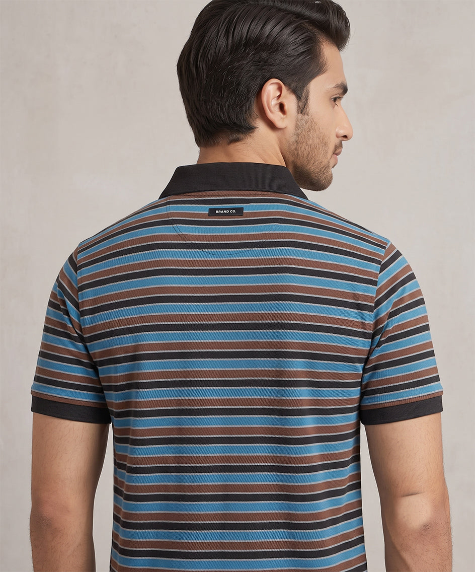 MEN'S T-SHIRT COLLAR MAROON STRIPE BASIC TSH-5916