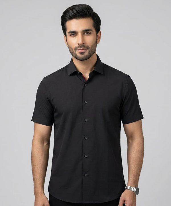 Men's Casual Black Half Sleves Shc-2073