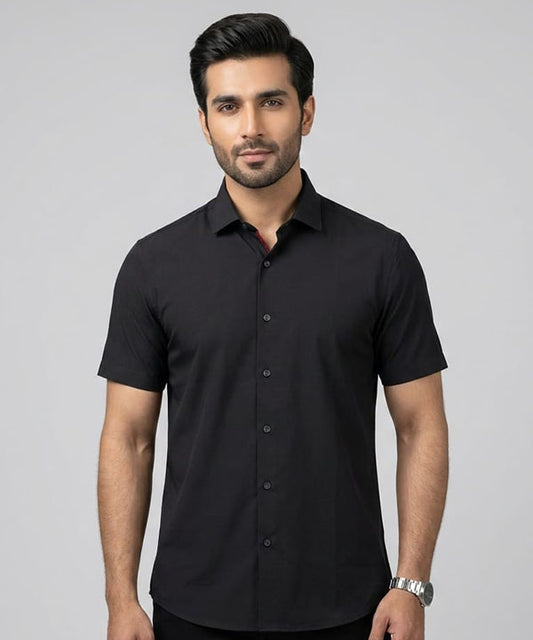 Men's Casual Black Half Sleves Shc-2073
