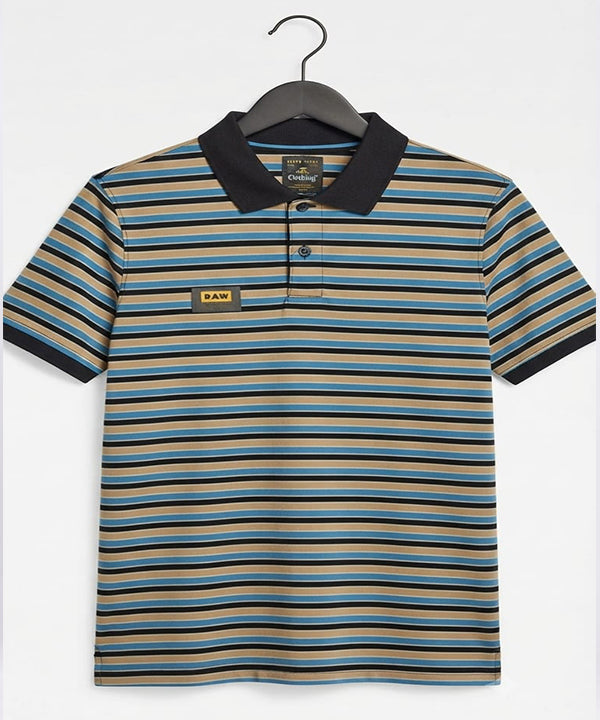 MEN'S T-SHIRT COLLAR BEIGE STRIPE OLD MONEY TSH-5916