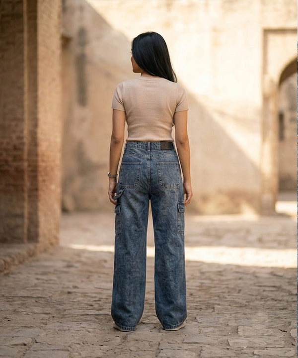 HR Clothing Women's Full Baggy Denim Jeans - JP-2207 – Navy