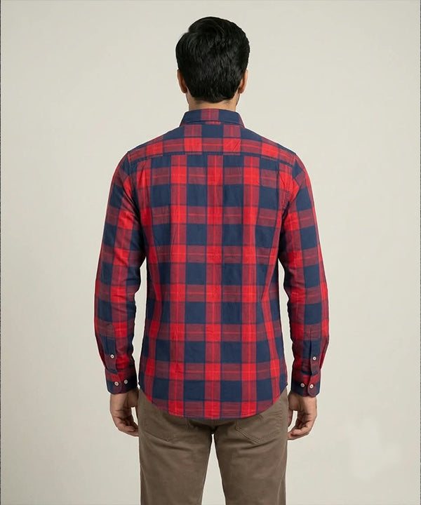 Men's Casual Check Shirt - Red-Chk - Shc-1992 -(ORG-H)