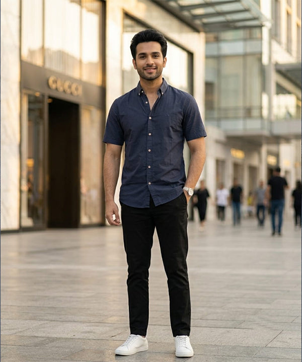 Men's Casual Shirt Half sleves - Navy Shc-1925 (ORG-H)