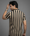 MEN'S T-SHIRT COLLAR BEIGE STRIPE TSH-7160