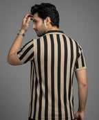 MEN'S T-SHIRT COLLAR BEIGE STRIPE  Old Money TSH-7160