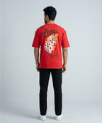 HR Clothing Men's Red Printed Drop Shoulder T-Shirt - TSH-5762