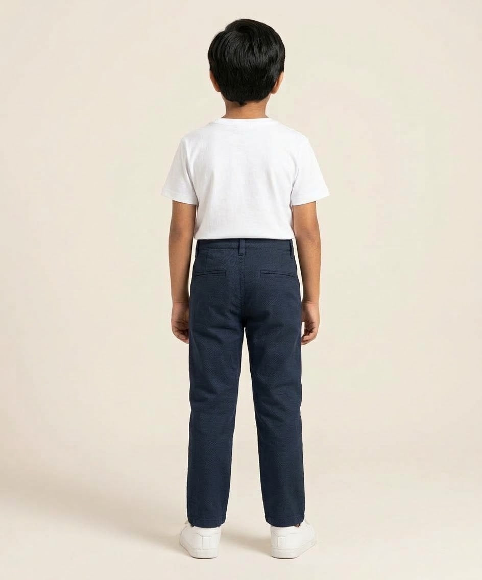Kids Cotton Navy-Dotted Chino Pant - Bcp-0052