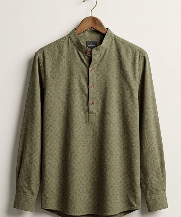 Men's Over Size Casual Shirt - Texture Green Shc-1391 ORG