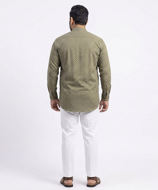 Men's Over Size Casual Shirt - Texture Green Shc-1391 ORG