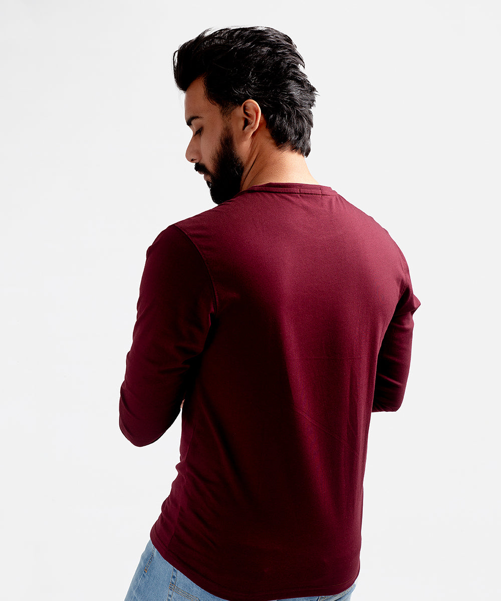 HR Clothing Men's Full Sleeves T-Shirt - Maroon