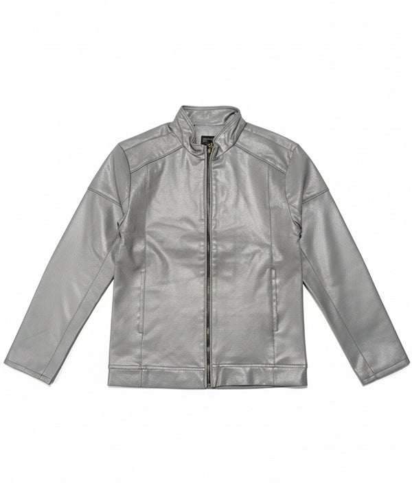 Men's Faux Leather Jacket Jk-0286 Dotted Grey