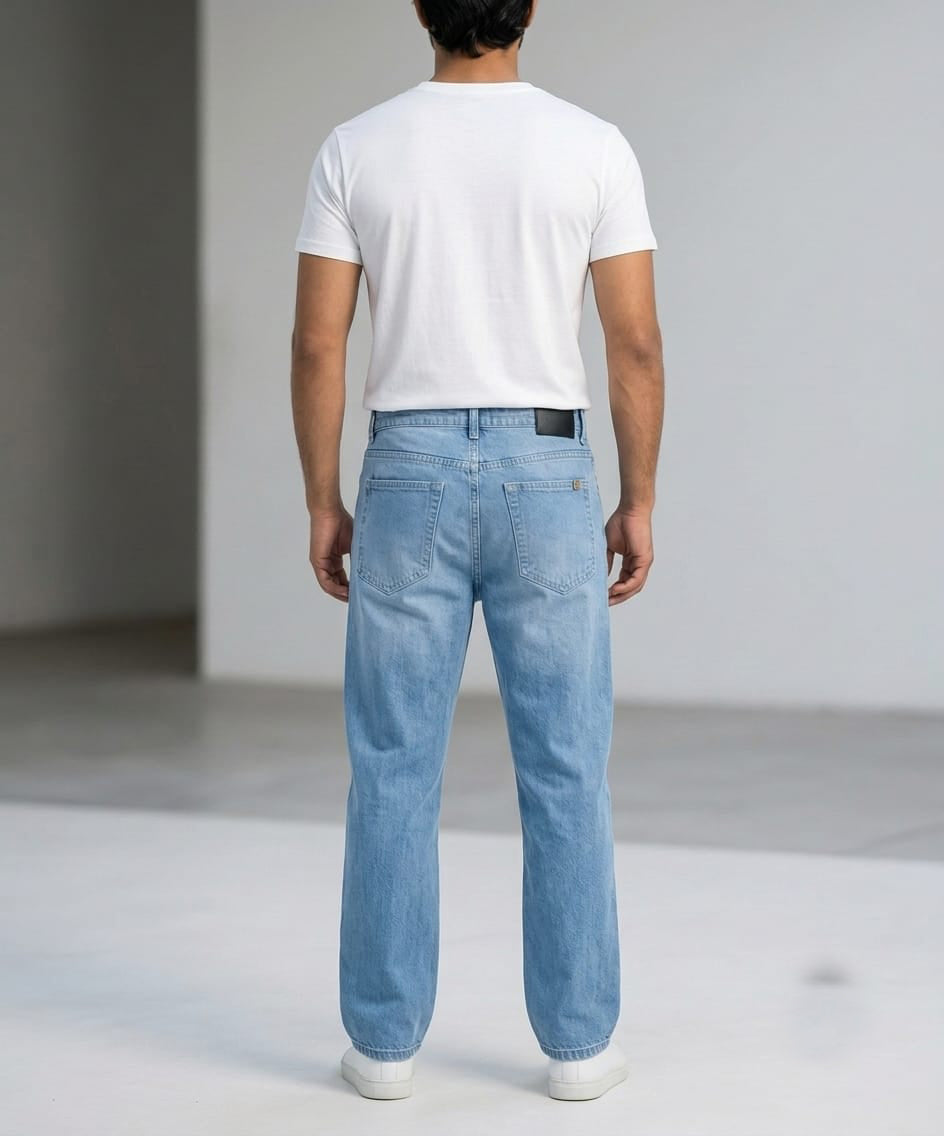 Men's Denim Smart Baggy Jeans - Sky-Blue - JP-2264