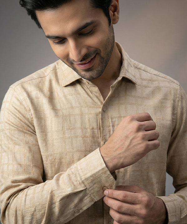 Men's Casual Shirt - L Coffee Shc-1974 Strech Fabric(ORG)