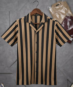 Men's Casual Shirt Half Sleeves - SHC-3069 Brown Stripe ( ORG )