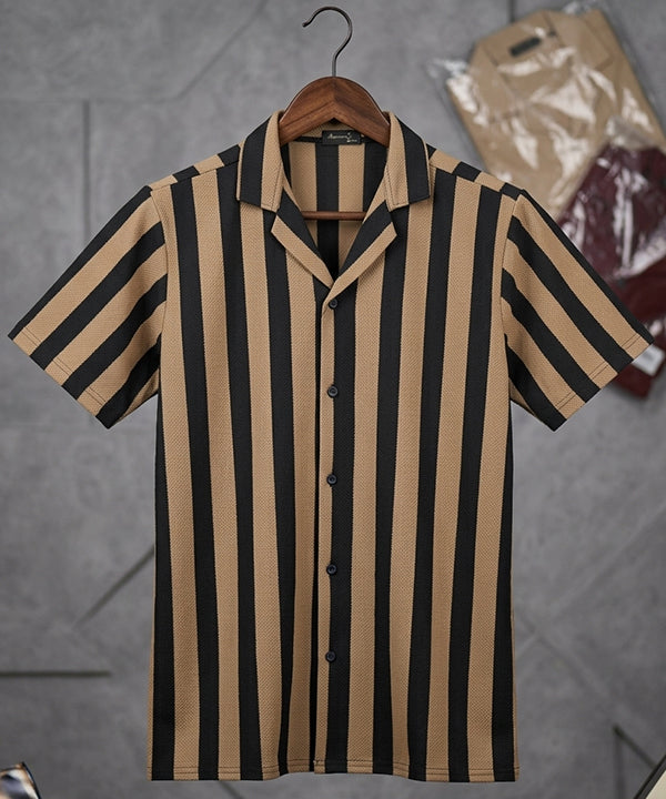 Men's Casual Shirt Half Sleeves - SHC-3069 Brown Stripe ( ORG )