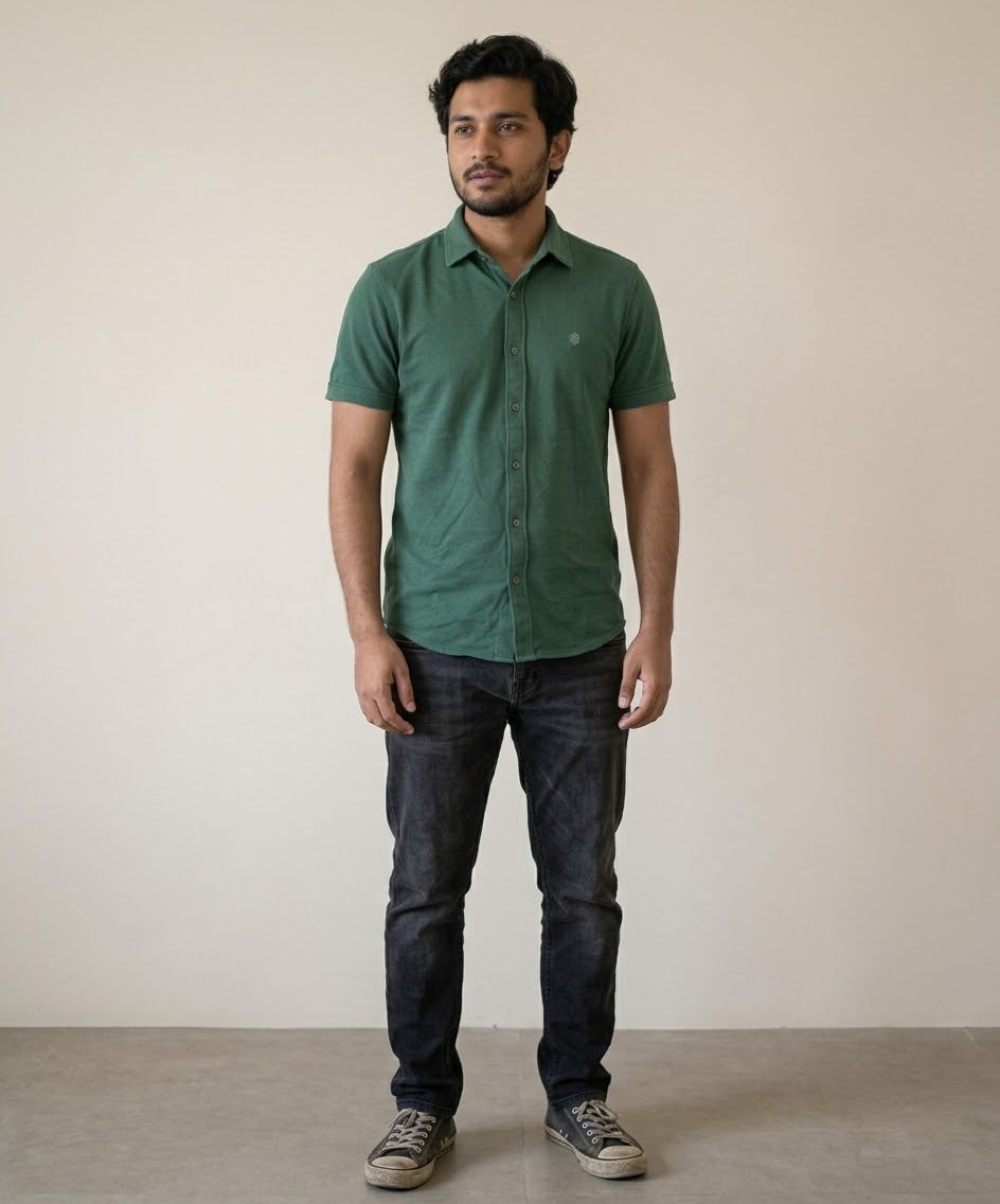 Men's Casual Green Half Sleeves Shirt Shc-2071