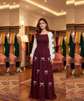 Women's Western Elegant Smocked Maxi Dress Maroon ZNM 10747