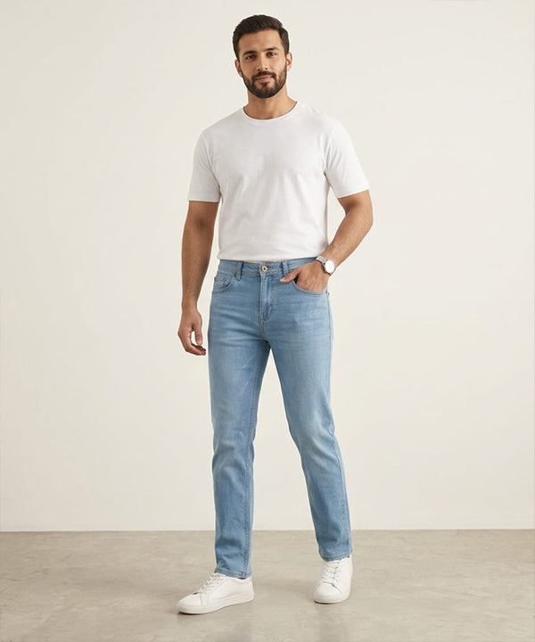 Men's Denim Straight Fit Jeans - Sky-Blue - JP-2261