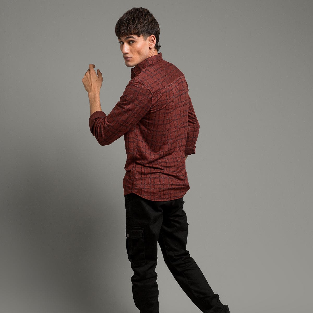 Men's Casual Checkered Shirt - Maroon Shc-1973 Strech Fabric(ORG)