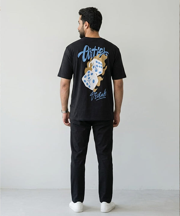 HR Clothing Men's Black Printed Drop Shoulder T-Shirt - TSH-5762