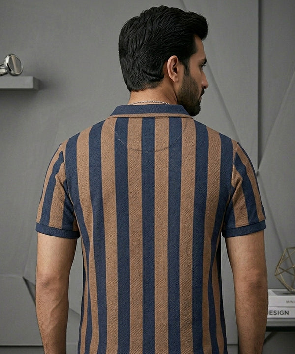 MEN'S T-SHIRT COLLAR NAVY STRIPE Old Money TSH-7160