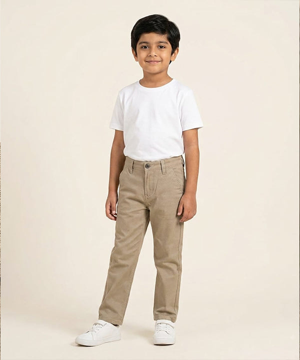 Kids Cotton Dotted-Beige Chino Pant - Bcp-0051