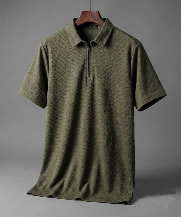 Men's T-Shirt Collar Green Zip Style Tsh-7021