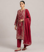 Women's Eastern Maroon Embroidered 3-piece 0004
