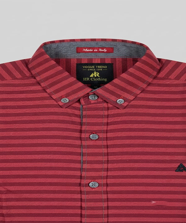 HR Clothing Men's Casual Shirt - Maroon-Stripe Shc-1811 (ORG)(H)