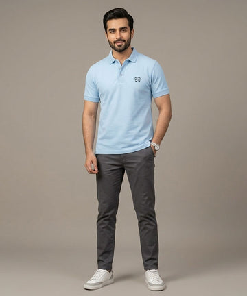 Premium Ribbed Collar Polo T-Shirt Sky TSH-7162