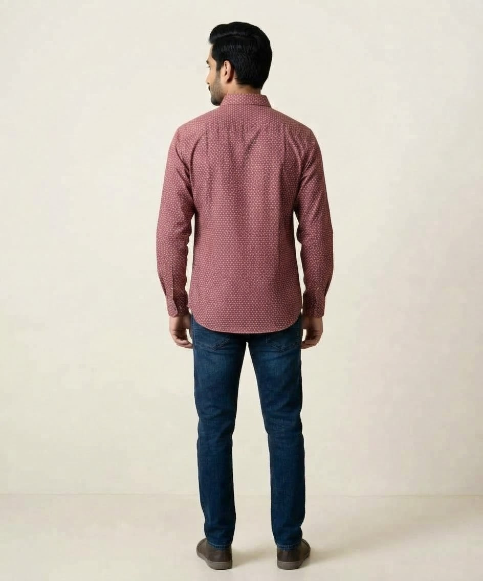 Men's Casual Shirt - Maroon-Dotted Shc-1717 (ORG-H)