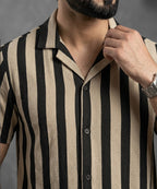 Men's Casual Shirt Half Sleeves - SHC-3069 Beige Stripe ( ORG )