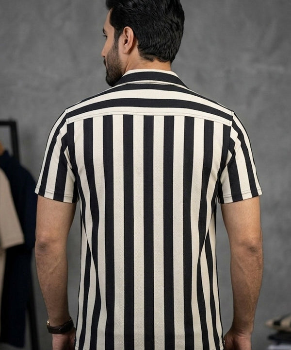 Men's Casual Shirt Half Sleeves - SHC-3069 Black Stripe ( ORG )