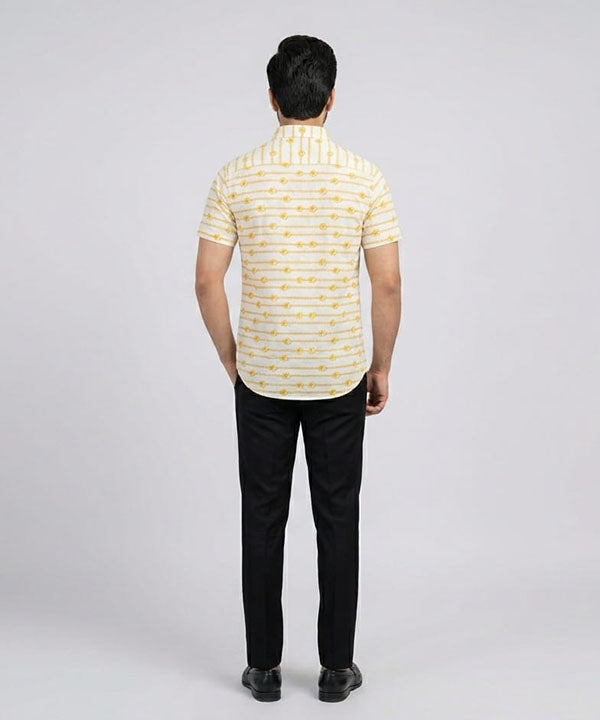 Men's Casual Printed Yellow Half Sleves Shc-1777