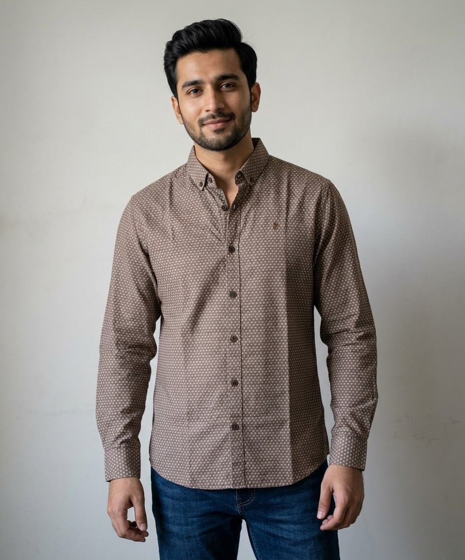 Men's Casual Shirt - Brown-Dotted Shc-1717 (ORG-H)