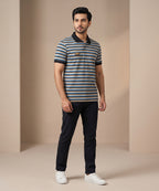 MEN'S T-SHIRT COLLAR BEIGE STRIPE BASIC TSH-5916