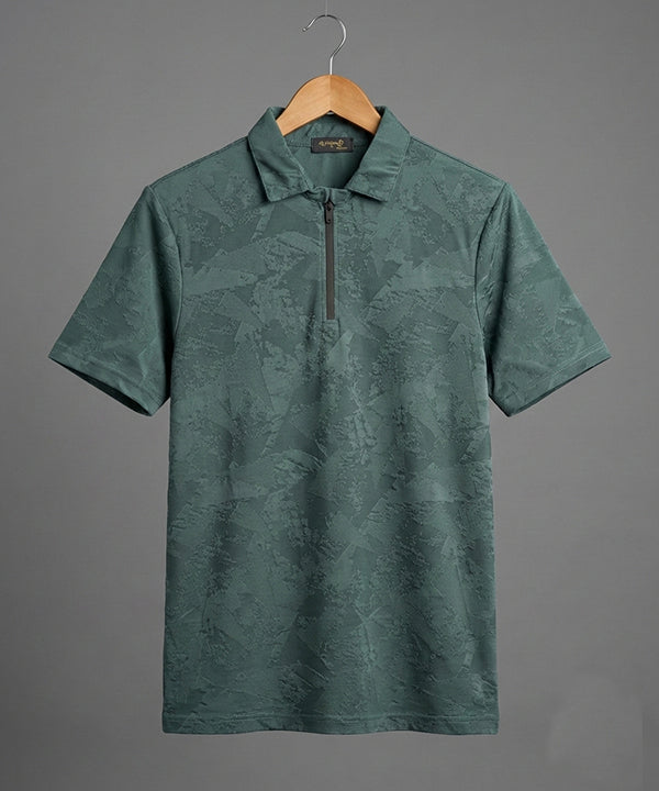 Men's T-Shirt Collar Green Zip Style Tsh-7024