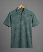 Men's T-Shirt Collar Green Zip Style Tsh-7024