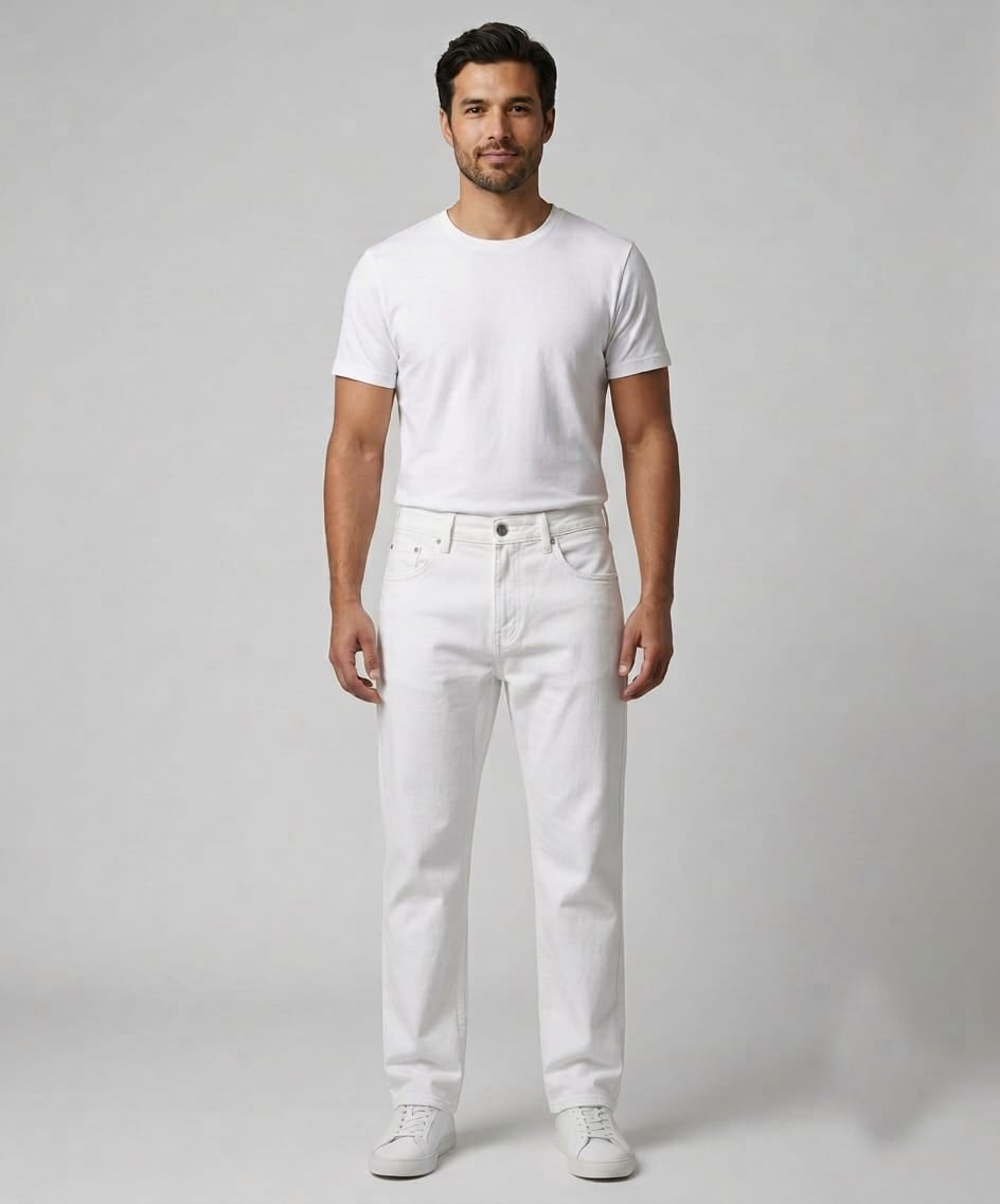 Men's Denim Straight Fit Jeans - White - JP-2267