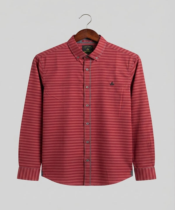 HR Clothing Men's Casual Shirt - Maroon-Stripe Shc-1811 (ORG)(H)