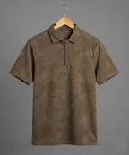 Men's T-Shirt Collar Brown Zip Style Tsh-7024